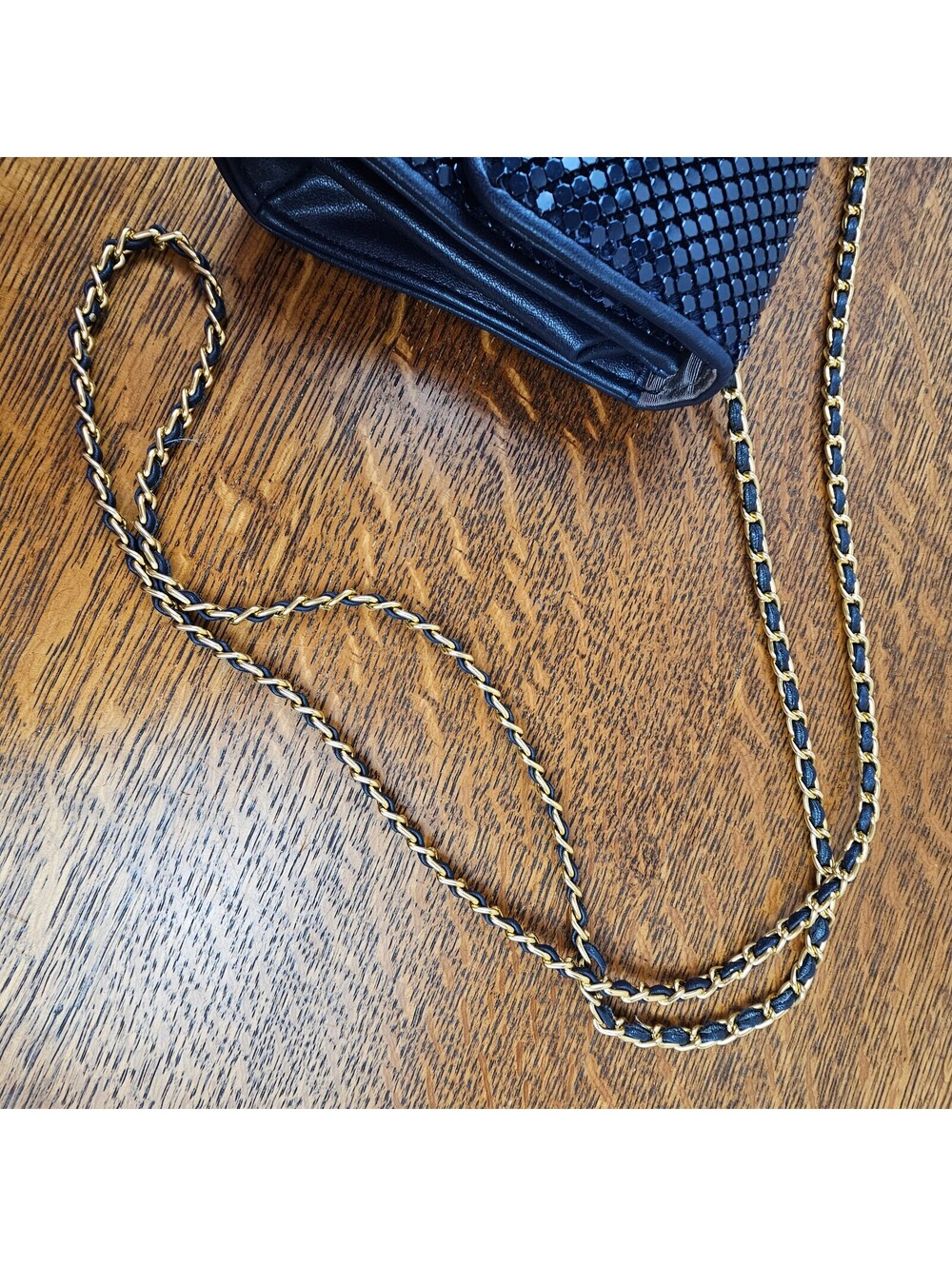 Vintage Whiting & Davis Navy Blue Metal Mesh Purse Gold Chain Shoulder Bag - Picture 13 of 15
